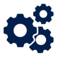 Three interlocking blue gears